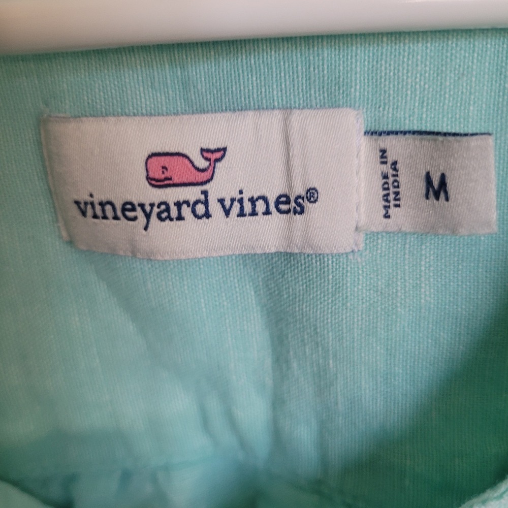 Vineyard Vines Linen Blend Beaded V Neck Tunic Top Women's M Aqua Teal Turquoise - Picture 4 of 7